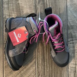 Wolverine Grey leather High-Top Sneakers with Pink Accents